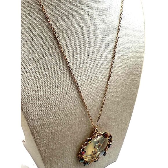 New Opal Copper Wire Wrapped Moon Pendant Gold Tone Necklace - Picture 10 of 13